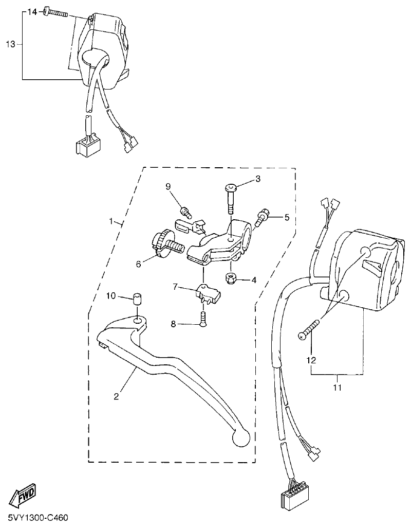 Yamaha R1 2008 HANDLE SWITCH & LEVER parts diagram